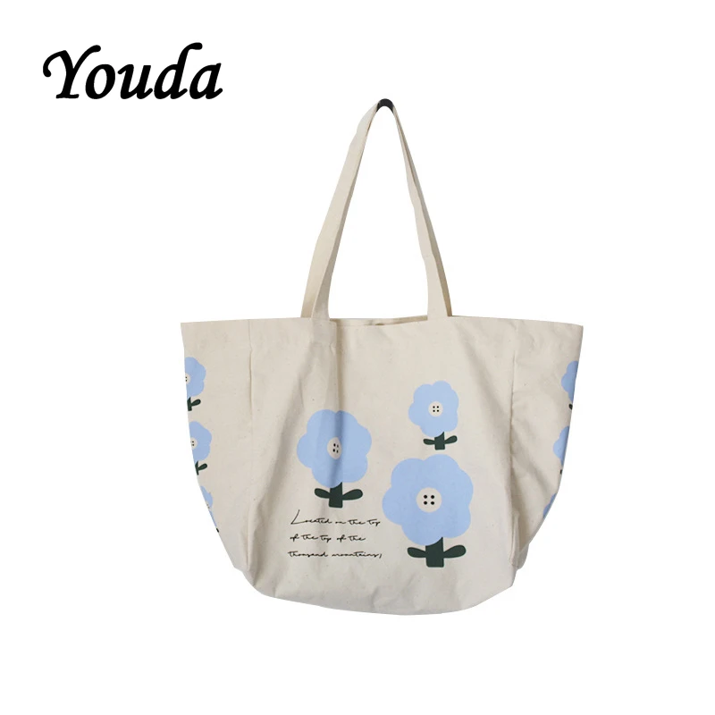 Youda 2022 New Small Flower Print Style Canvas Bag Women's Large-capacity Shoulder Bags Classic Student Handbag Shopping Tote | Багаж и