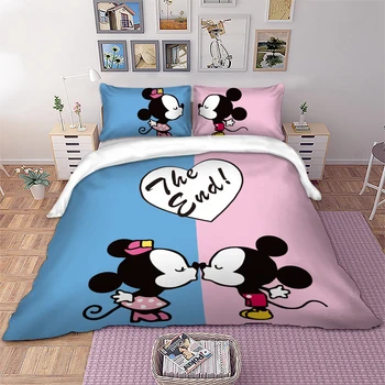 

Disney Bedding set white Mickey Minnie Mouse Kiss Duvet Cover Pillowcases Twin Full Queen King Size kids bed set home Textiles