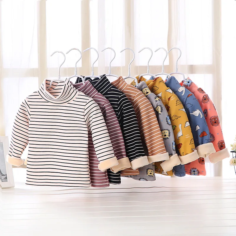 

2019 Autumn Winter Children Shirts Long Sleeve Tops For Kids Striped Baby Tees Colored Boys Blouse Cotton Girls Bottom Clothing