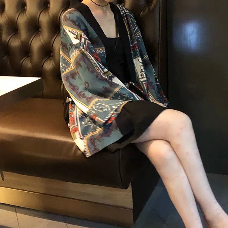 Women Blouse Cardigan Beach Style Summer Lace Up Ladies Retro Print Boho Batwing Sleeve Sunscreen Shirt Tops 5