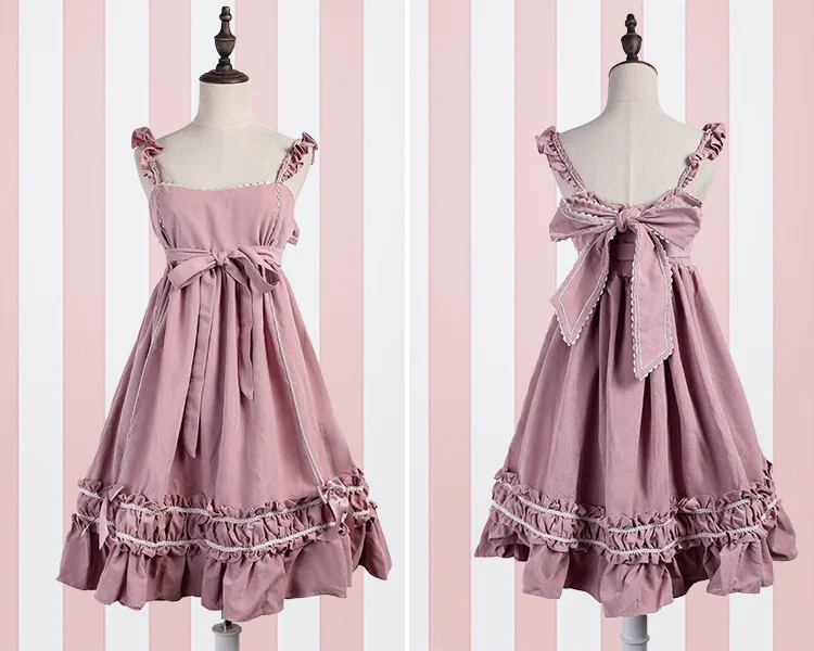 Милое Платье в стиле Лолиты, с бантом, с высокой талией, викторианское платье+ Топ в стиле Лолиты с круглым вырезом и длинными/короткими рукавами, kawaii, готический костюм Лолиты для девочек - Цвет: Розовый