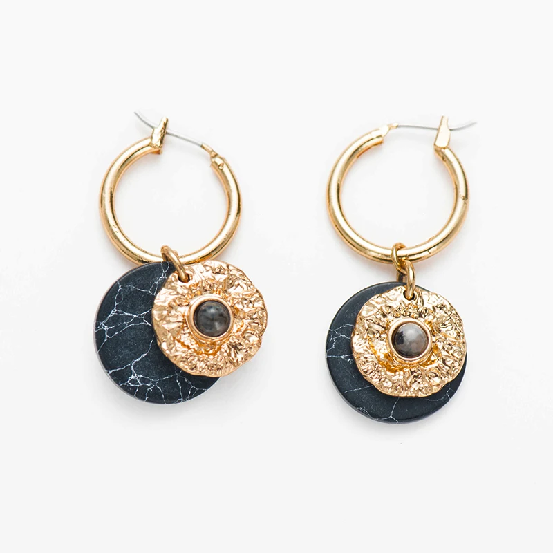 

Wild & Free Black Stone Pendant Hoop Earrings For Women High Quality Layered Round Charming Hoops Bohemian Jewelry