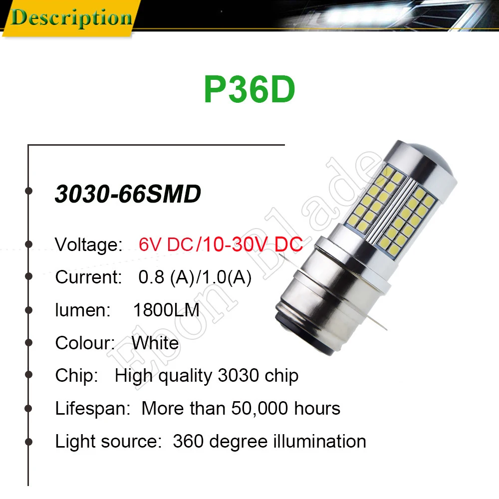 2 шт. P36D светодиодный мотоциклетный головной светильник 3030 66SMD с проектором белый 6000K Светильник лампы для мотоциклов двигателем высоким разрешением ближнего и дальнего света 6 в, 12 В, 24 В постоянного тока