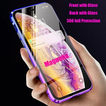 

For iphone XS Max Magnetic Case iphoneX Front+Back double-sided Tempered Glass Case for iphone XS X Gradient Metal Bumper Case