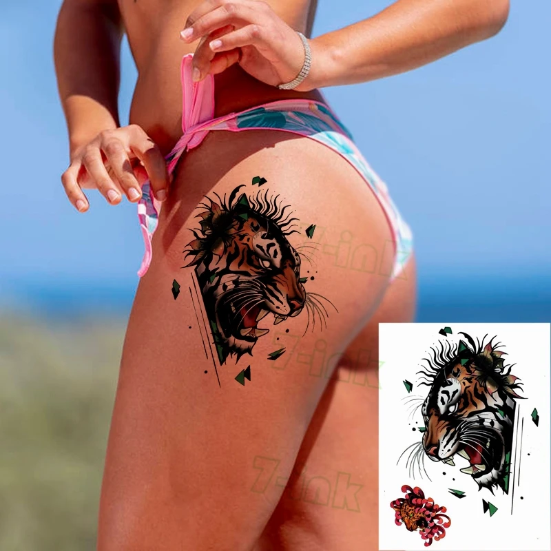 

Waterproof Temporary Tattoo Sticker Leopard Tiger Mandala flower Body Art Arm Flash Tattoos Fake Tatoo For women Men