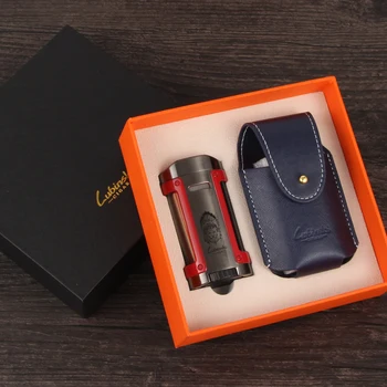 

Windproof Metal Cool Lighter Gadgets LUBINSKI Cigar Lighter 4 Jet Flame Torch Lighter Butane Gas Cakmak W Top Cigar Holder