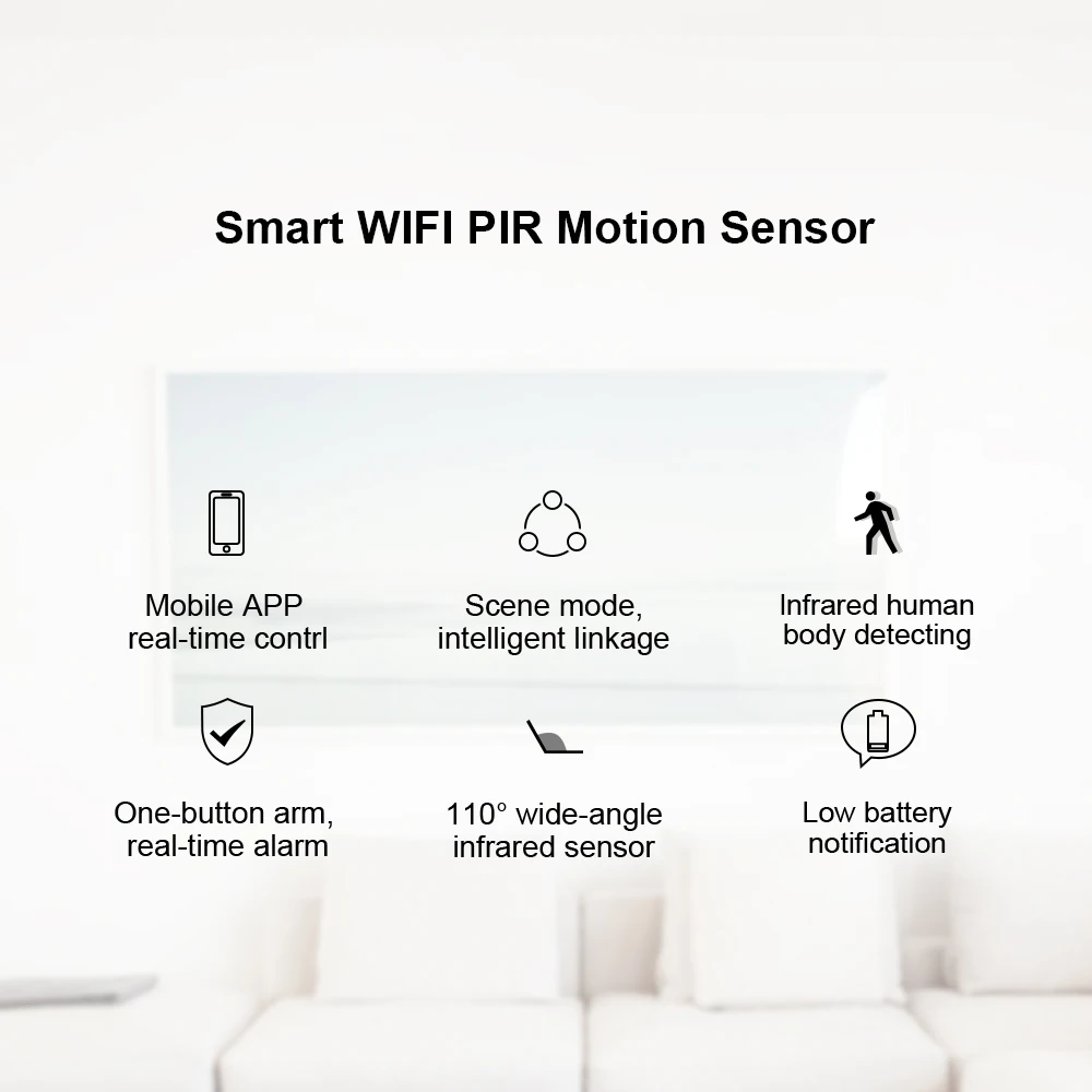 CPVan WiFi Motion Sensor WiFi Motion Detector WiFi PIR Motion Sensor Alarm WiFi Infrared Detector Compatible with TUYA APP
