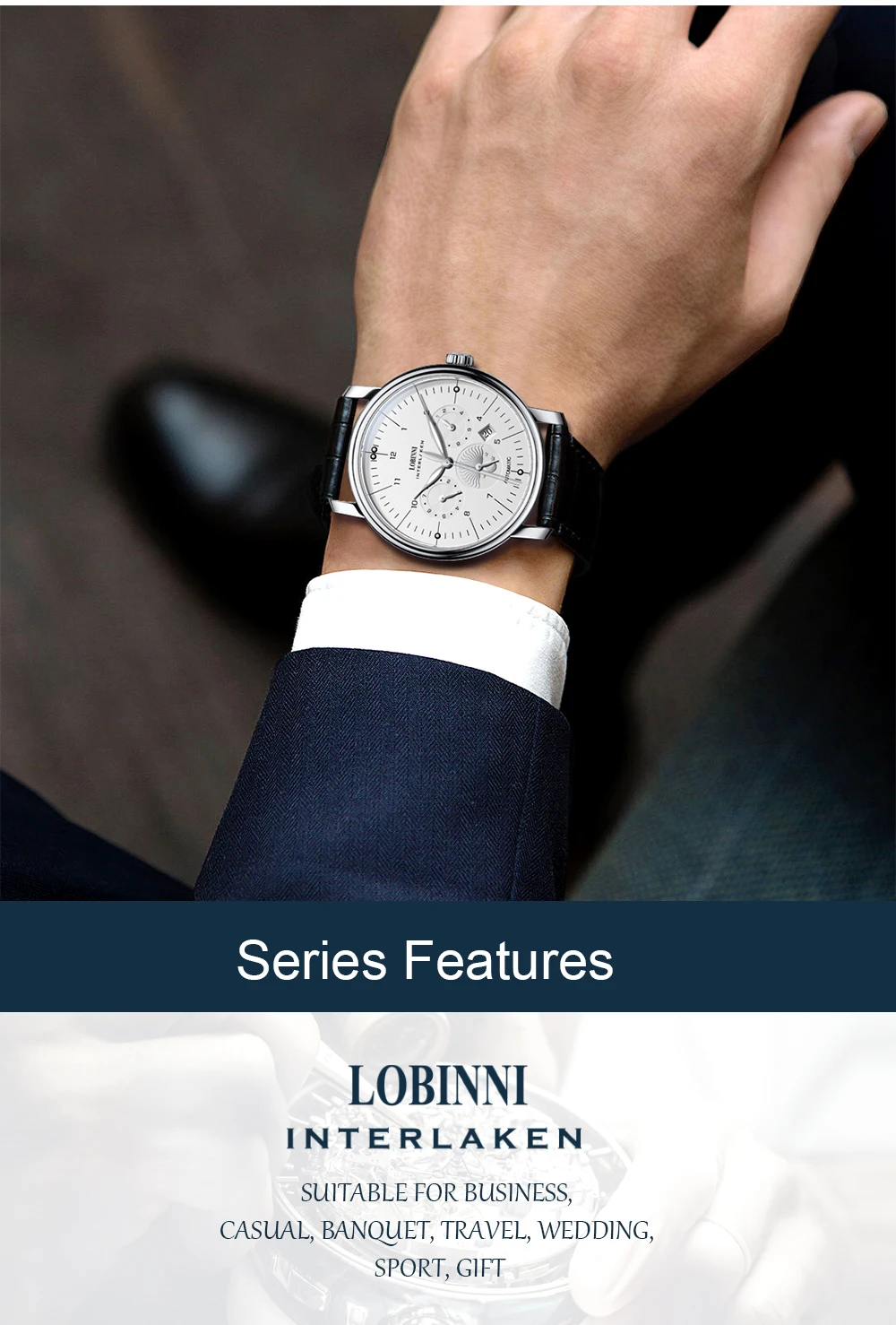 LOBINNI швейцарские часы мужские люксовый бренд Мужские часы автоматические механические сапфировые часы деловые и модные водонепроницаемые