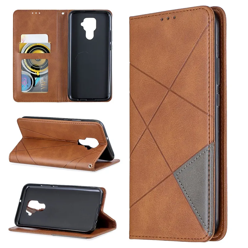 brown Ромбический кожаный флип-чехол на магните для huawei mate 30 lite бумажник с геометрическим узором стенд отделения для карт сумка для mate 30 lite Coque Fundas - Цвет: brown