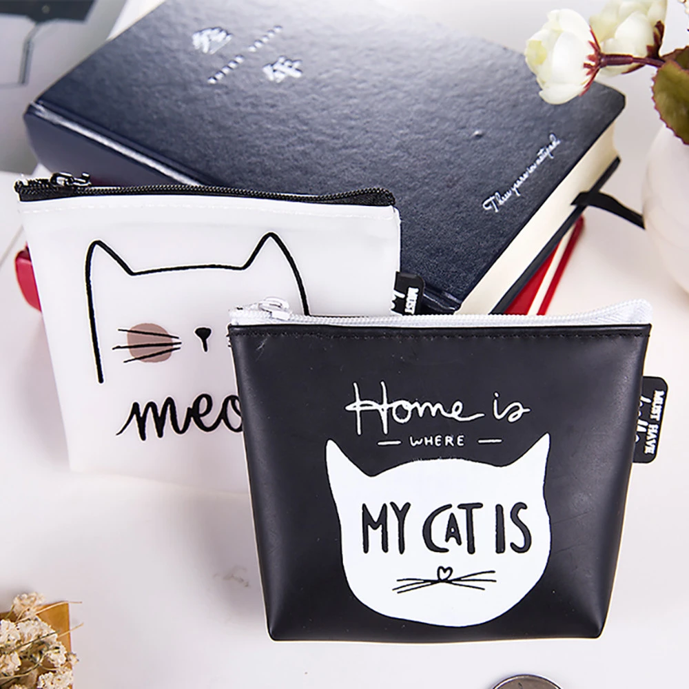 Snacks Coin Purse Women Transparent PU Zipper Change Coin Cartoon Cat Wallet Holders Money Bag For Kids Girl Gift 816