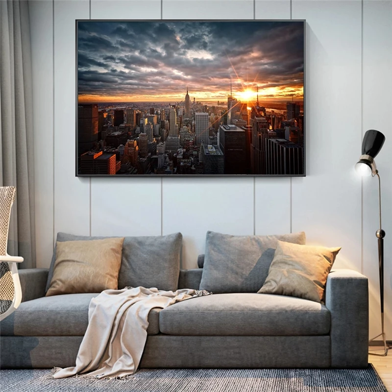 New York City Sunset View Canvas Paintings on The Wall Art Posters and Prints Skline of Manhattan Wall Pictures Home Decoration