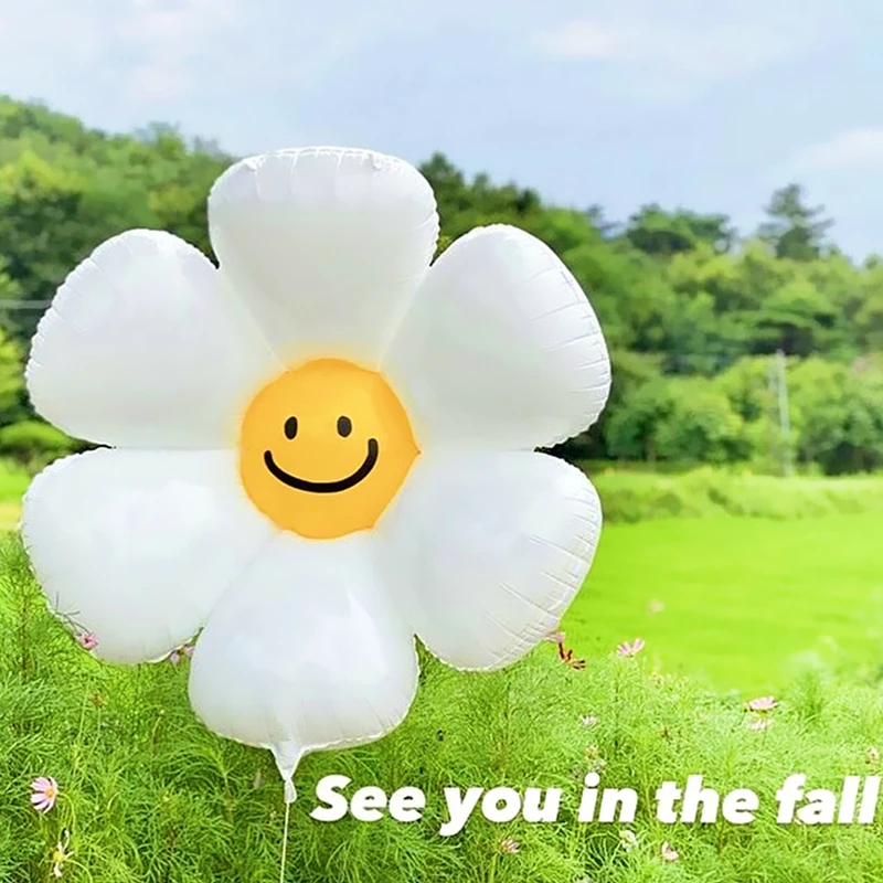1pcs Smiley Daisy Aluminum Film Ball White Flower Balloon Birthday Valentine's Day Party Decoration Baby Shower | Дом и сад