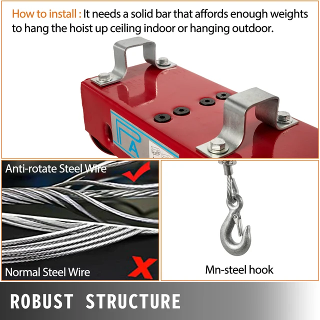 Vevor 880 Font 400 Kg Elektromos Emelő Daru Új Hordozható Felső Garázs Csörlő Vezetékes Távirányítóval És Korlátozó Kapcsolóval - Image 4