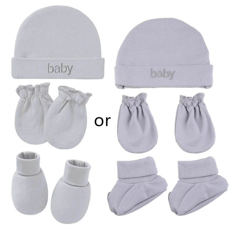 Cotton Baby Gloves Soft Anti Scratching Newborn Mittens+ Hat+Foot Cover Set Baby Warm Bonnet Beanies Caps Socks Baby Shower Gift baby accessories box Baby Accessories