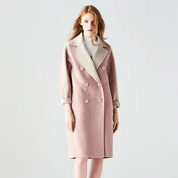 

long woolen blends cashmere coats for women 2019 autumn winter casual ladies jackets plus size overcoat beige pink double sided