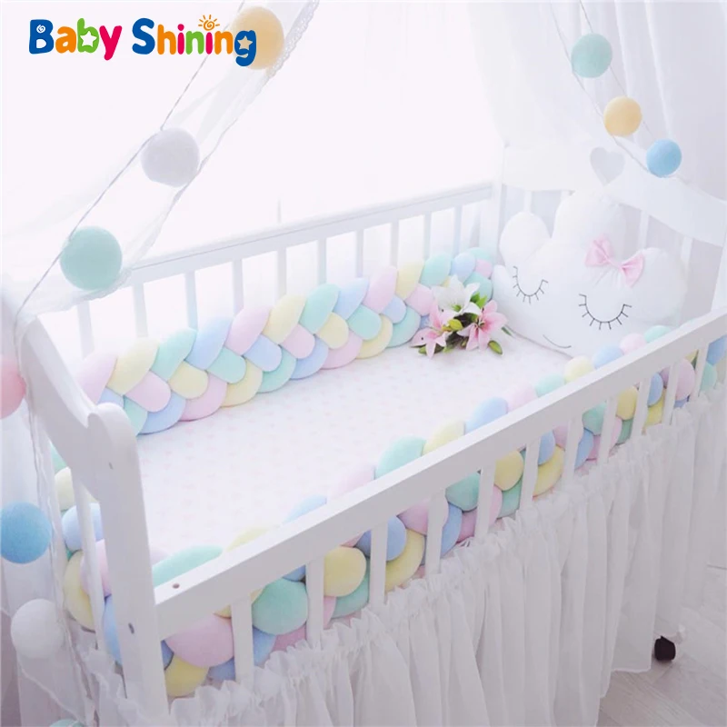 Ceny Dla dzieci Shining 4 mieszane liny łóżeczko szopka zderzak 1 Pc 1 m 2 m 3 m noworodka łóżko zderzak ręcznie wózek dla niemowląt na dziecko łóżko długie zderzaki