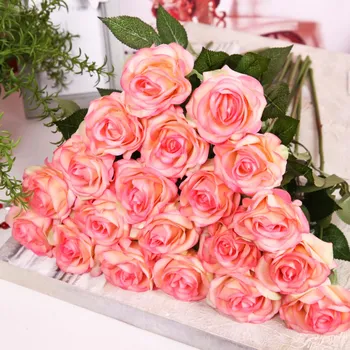 PHot Sale Weding Party Bridal Bouquet Home Decor Silk Rose Flower Fake Artificial Rose Fake Artificial Silk Flower PGM