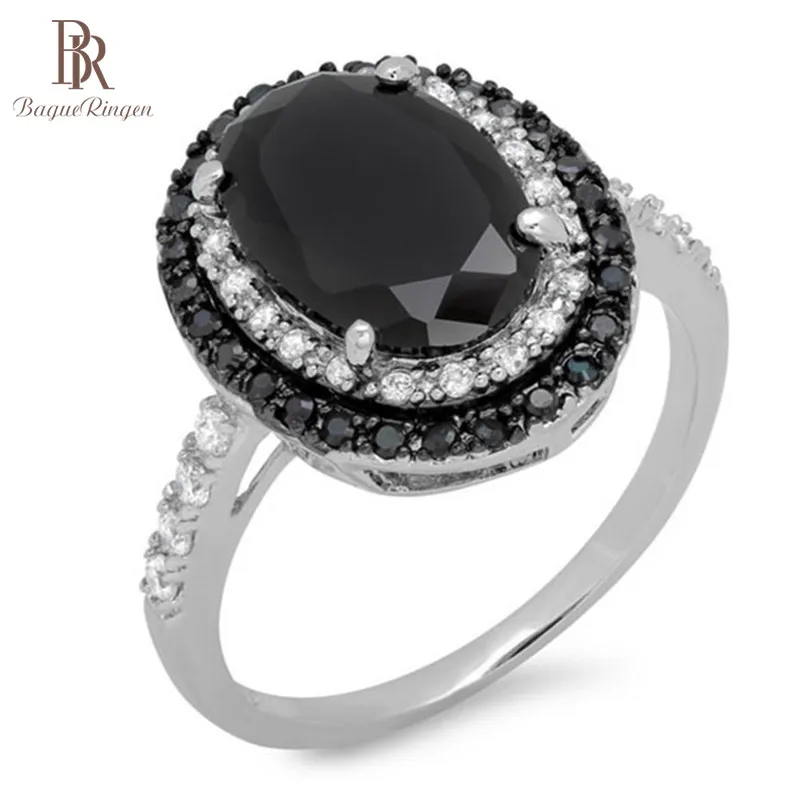 Bague Ringen, креативное кольцо из черной шпинели, Стерлинговое серебро 925, хорошее ювелирное изделие, кольца с черным драгоценным камнем для женщин, овальная форма, циркон, подарок