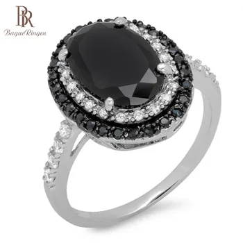 

Bague Ringen Creative Black Spinel Ring Sterling Silver 925 Fine Jewelry Black Gemstone Rings For Women Oval Shaped Zircon Gift