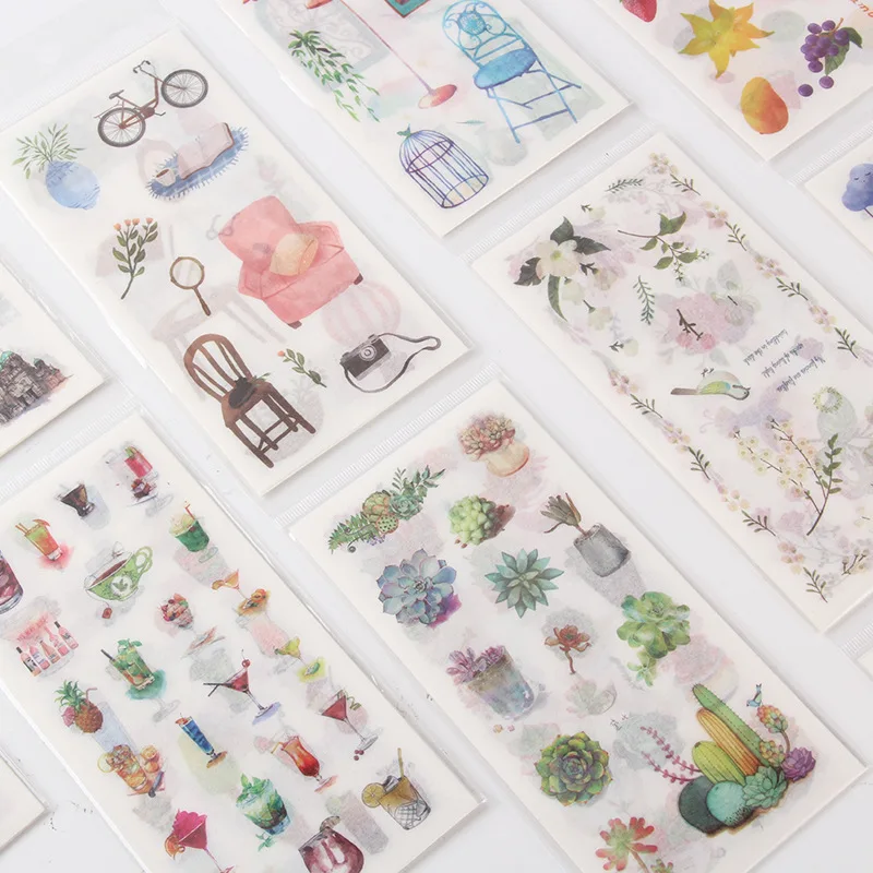 Decorative Labels Stickers 6 Sheets Cute Animals Floral Stickers Journal Decorative Stationery Stickers Scrapbooking DIY Diary Lable Scrapbooking Material
