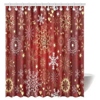 

Christmas Shower Curtain, Xmas Vintage Celebration Decor Winter Wonderland Themed Snowflakes Polyester Fabric Bathroom Decor Set