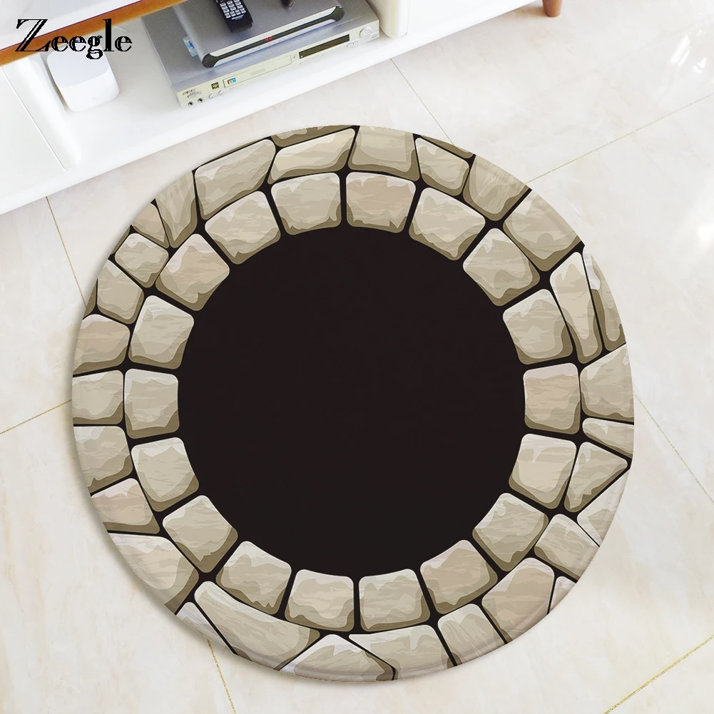 Zeegle 3D Carpet For Living Room Flannel Round Mat Rug Non-slip Carpet Kids Room Bedroom Mats Computer Chair Area Rug Floor Mats