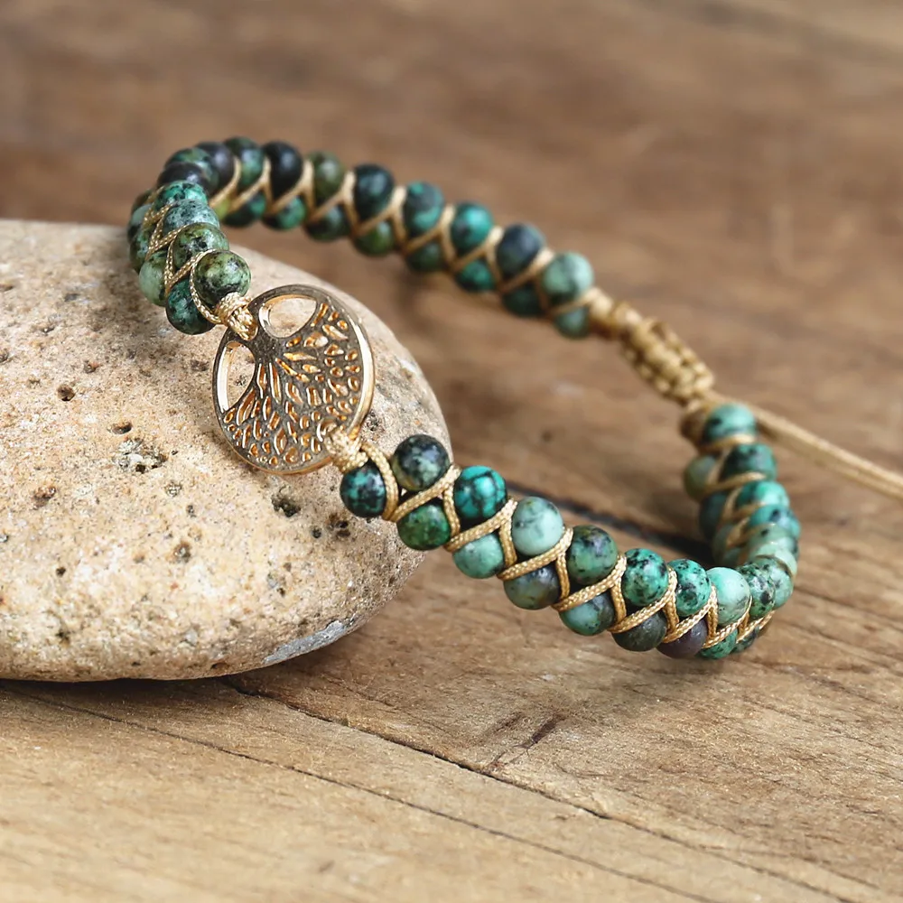 4mm Beads Handmade Bracelet Tree of Life Charm Bracelets African Japser String Braided Bracelets Yoga Friendship Lover