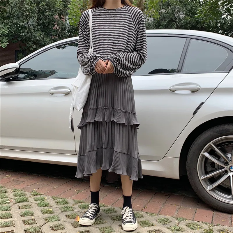 Faldas mujer moda юбка с завышенной талией, милая стильная Расклешенная юбка-Русалка с оборками длиной до колена, женская одежда в стиле ампир, Женская Лоскутная Одежда