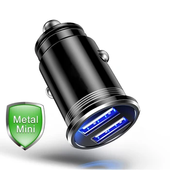 

Mini Dual USB Ports Quick Charge QC 3.0 Metal Car Charger Car USB Fast Charger Quick Charger Car-Charger For iPhone USB Type-C