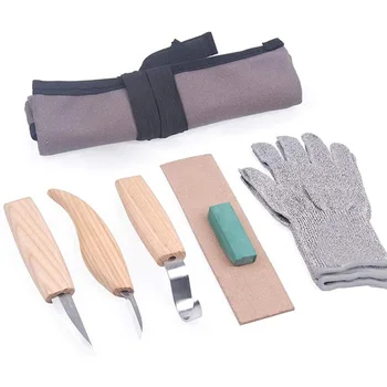 

6Pcs Wood Carving Tools Set with 3 Hook Sloyd Detail Knives + Polishing Wax + Sharpening Leather + Cut-Proof Gloves