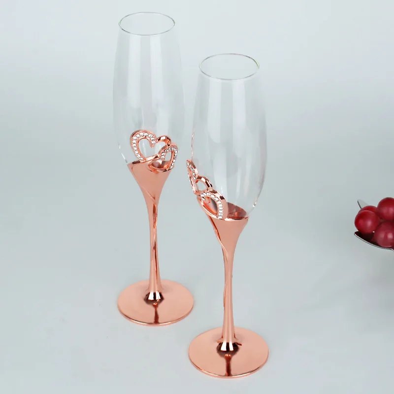Wedding Champagne Glass Set Flute Glasses Wine Glass Wedding Gift Glasses Rose Gold Crystalline Party Gift Toasting Glass 2pcs