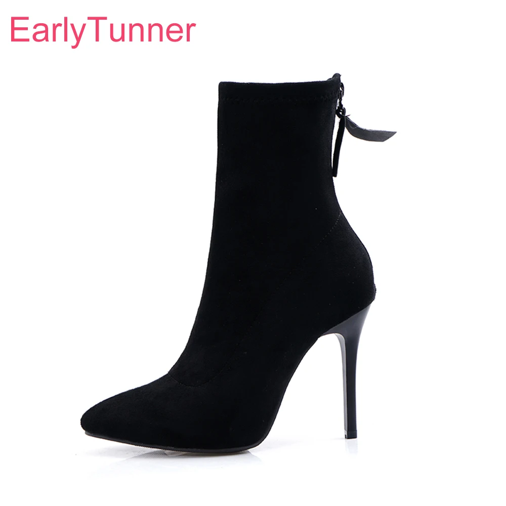

2019 Brand New Sexy Flock Black Orange Women Ankle Formal Boots Super High Heels Lady Nude Shoes ES749 Plus Big Size 10 43 45 48
