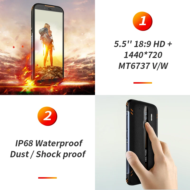 HOMTOM HT80 IP68 водонепроницаемый смартфон Android 10 5,5 дюймов 18:9 MT6737 четырехъядерный NFC Беспроводной заряд 4G LTE мобильный телефон