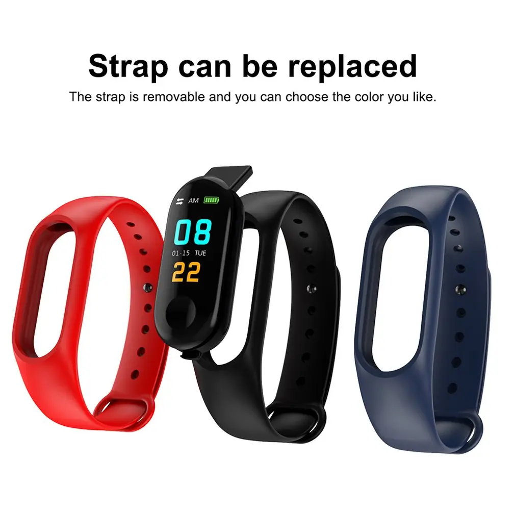 M3 Smart Bracelet Color Screen IP68 Waterproof Heart Rate Blood Pressure Monitor Tracker Replaceable Watch For Android IOS 2019