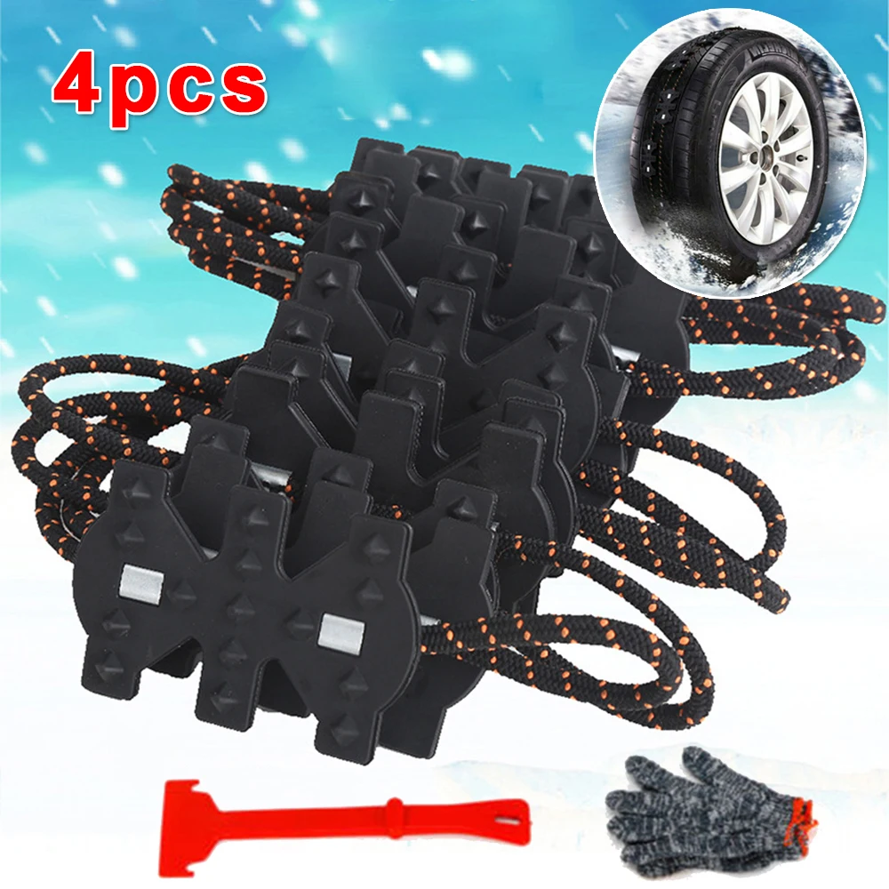 

4pcs Car Tire Chain Anti-skid Winter Snow Ice Mud SUV Truck Wheel Strap Kit TPU