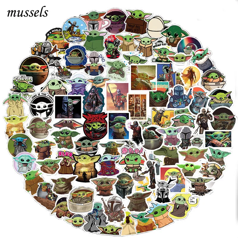 

50-100Pcs Film Mandalorian Baby Yoda Sticker ForLaptop Skateboard Home Decoration Car Scooter Decal Cute Cartoon Children Gift
