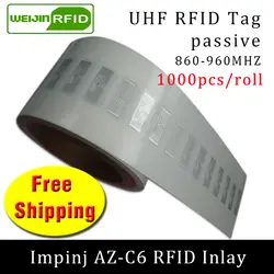 UHF RFID тег стикер Impinj MR6 AZ-C6 EPC6C влажная инкрустация 915mhz868mhz860-960MHZ 1000 шт Бесплатная доставка клейкая Пассивная RFID этикетка