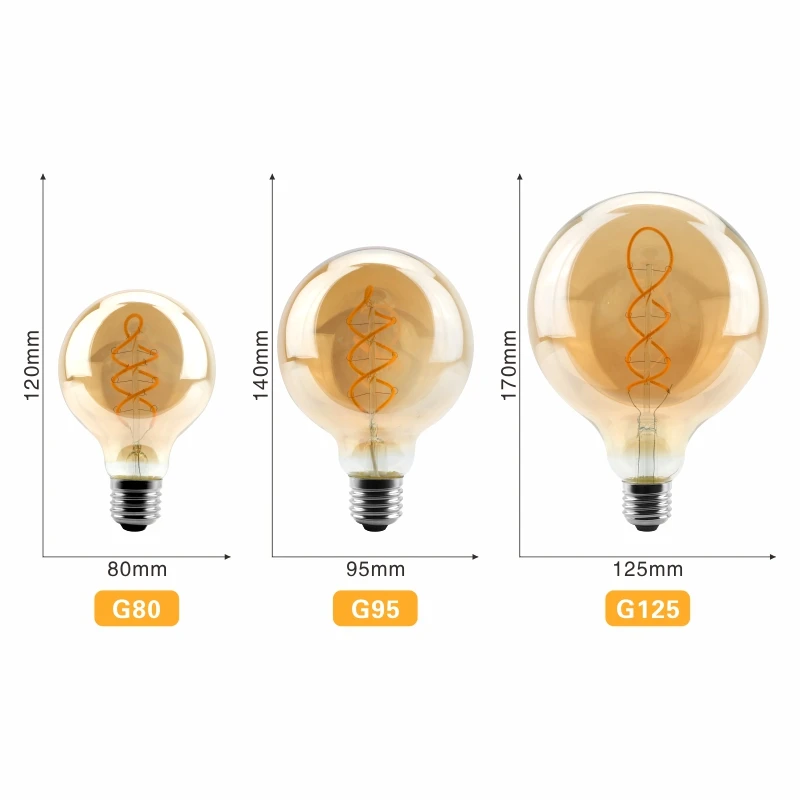 LATTUSO T45 ST64 G80 G95 G125 спиральный светильник светодиодный лампа накаливания 4 Вт E27