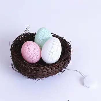 

3PCS Easter Decorative Eggs LED Light Eggs Simulation Crack Eggs Table Ornaments with Rattan Nest (Colorful Light)