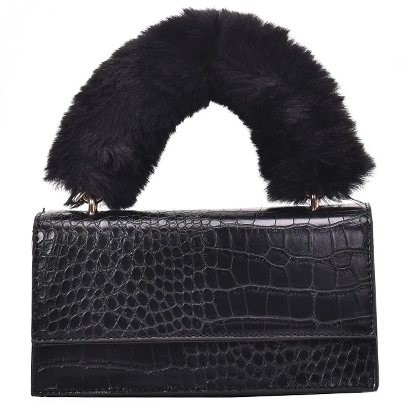 

Retro Fashion Crocodile pattern Plush Tote nag Quality Leather Women's Designer Handbag Chain Shoulder Messenger Bag handbags