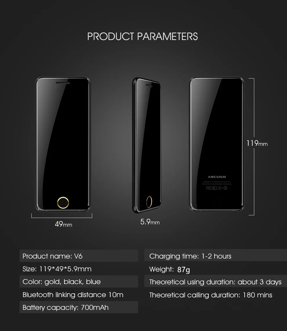 Ulcool V66 Plus, мобильный телефон 1,5", супер мини, ультратонкая карта, роскошный MP3, Bluetooth, номеронабор, мобильный телефон, 500 мАч, сенсорная клавиатура V66