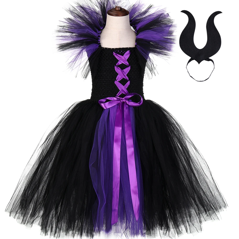 Maleficent/платье-пачка «злая королева» для девочек, вечерние костюм ведьмы для косплея на Хэллоуин, Детские бальные платья, нарядное платье для девочек 1-14 лет