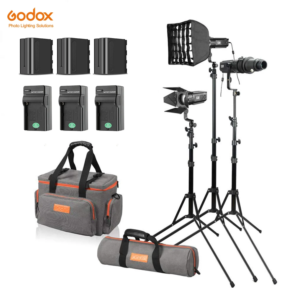 Godox S30-D 90 Вт фокусирующий Светодиодный точечный светильник с комплектом аксессуаров 5600 цветовая температура, CRI 96+, непрерывный светодиодный светильник для видео светильник
