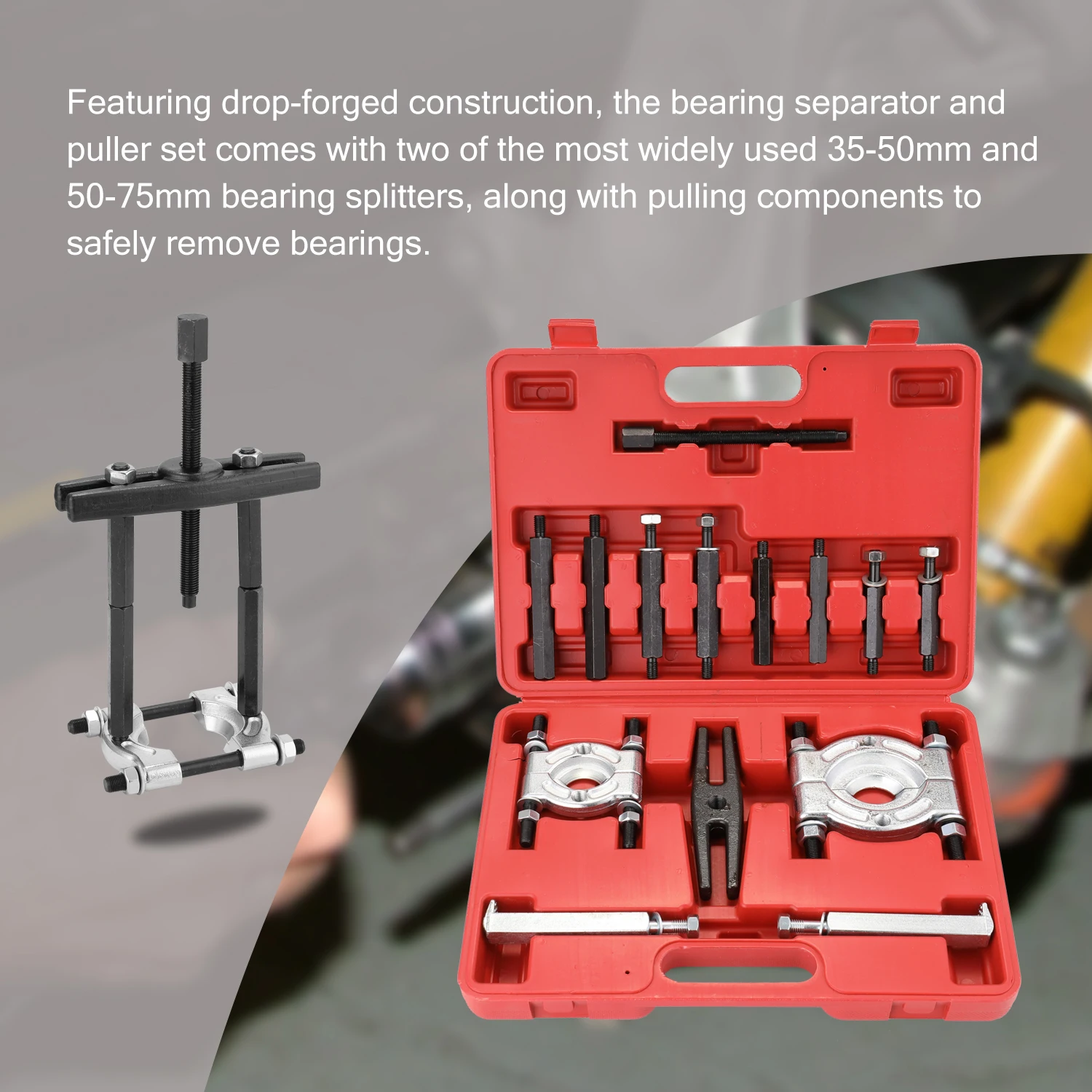 

14Pcs Bearing Separator Splitter Gear Puller Fly Wheel With Box Separator Set Tool Kit 35-50mm 50-75mm Long Jaw Gear Pulley