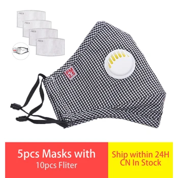 

5pcs Cotton Mouth Mask Anti Dust PM2.5 Mask 10pcs Activated Carbon Filters Mask with Valves Breathable Wash Cotton Face Mask