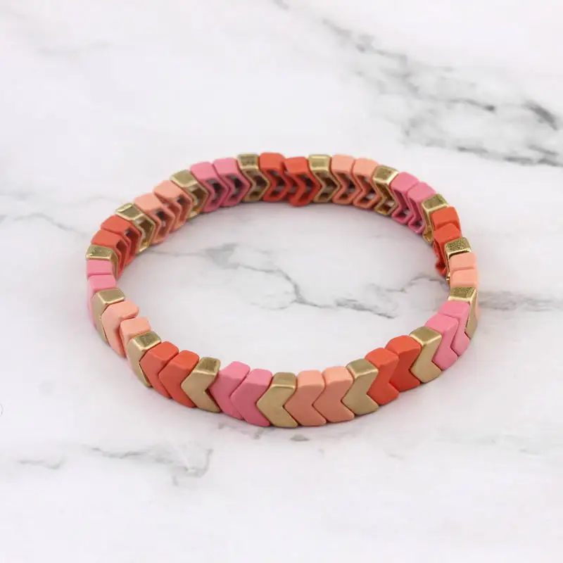 ZWPON Painted Metallic Chevron Bangles Elastic Herringbone Boho Bracelets Women V Shape Arrow Bangles Jewelry Wholesale