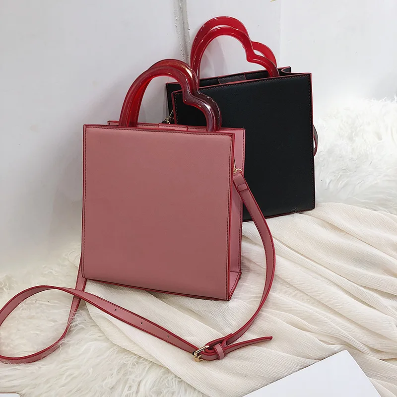 

2019 New Style Stereo Square Sling Bag Heart Soft Silcone Portable Handle Goddess Douyin Shoulder WOMEN'S Bag
