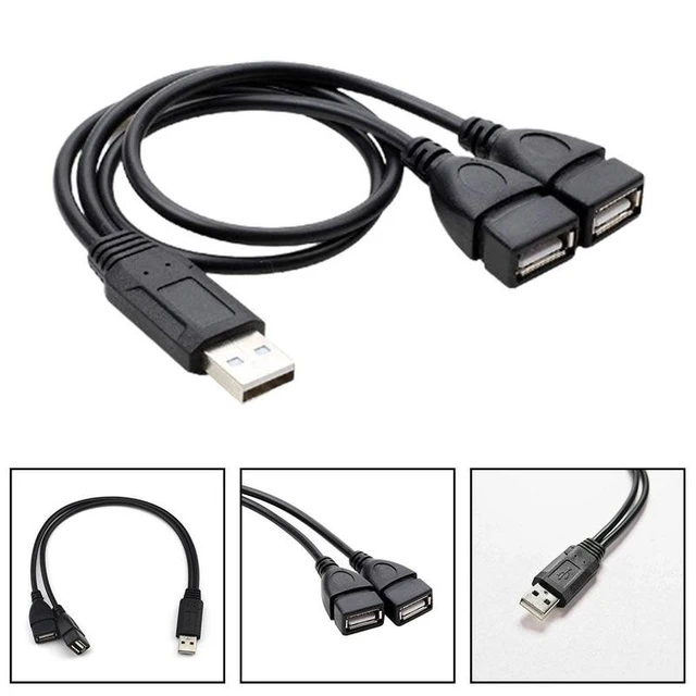 1-to-2 Port USB 2.0 Male USB Dual Splitter Hub Cord Adapter Converter White