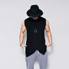 Мужская Европейская и американская новая стильная безрукавка с круглым вырезом С АСИММЕТРИЧНЫМ ПОДОЛОМ хип-хоп тренд мужская одежда