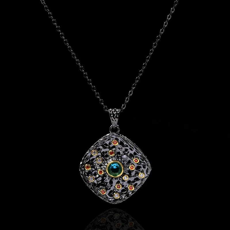

Bohemian Style Colorful Zircon Round Pendant 925 Silver Necklace Luxury Ladies Jewelry Sweater Chain Chains for Jewelry